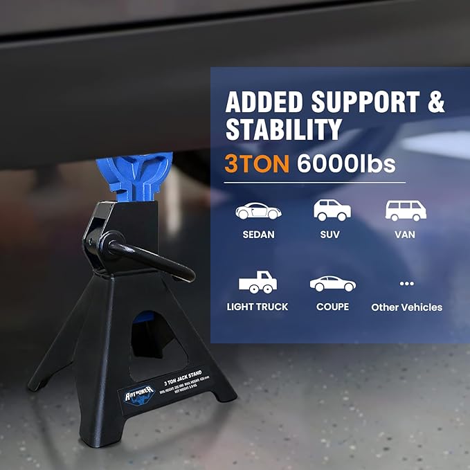 ANTPOWER Jack Stands 3 Ton (6,000 LBs) Heavy Duty Car Jacks Stand,11.2"-16.8" Adjustable Height for Lifting Automotive Small SUV, Pickup 1 Pair