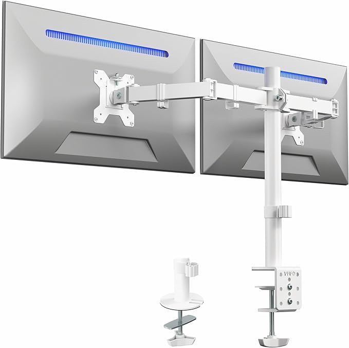 VIVO Dual Monitor Desk Mount for 13 to 30 inch Screens, STAND-V002W | White, Articulating, Adjustable Monitor Arm, Grommet or C-Clamp Mounting, Computer Stand for 2 Monitors, Holds 22 lbs Each