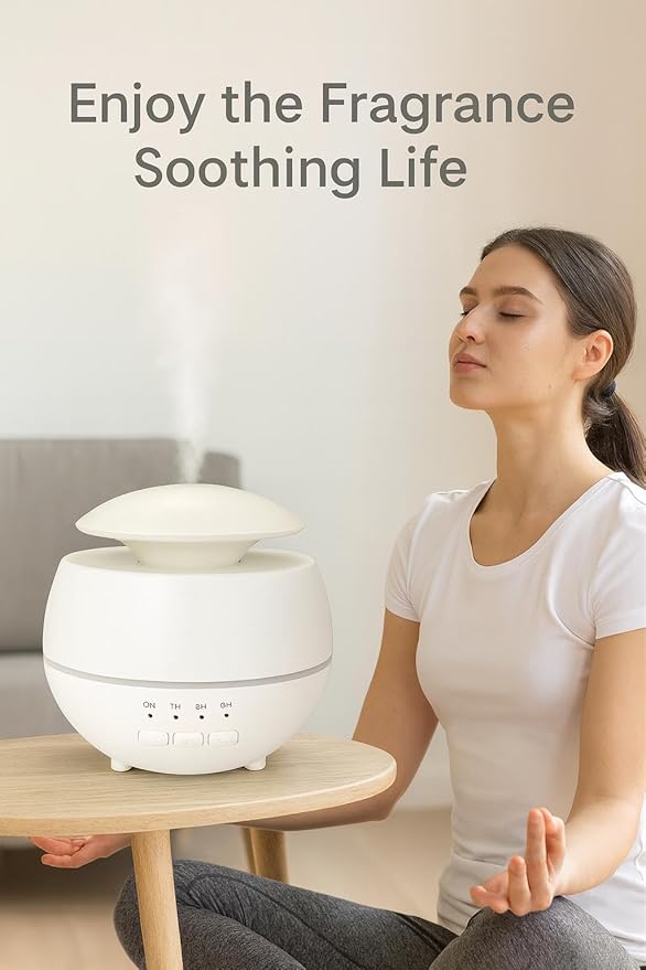2-in-1 Air Humidifier & Aroma Diffuser Home Fragrance Room Decor Essential Oil Diffuser Humidifiers for Bedroom LED Light Color Changing Car Air Freshener (Light Wood-1)