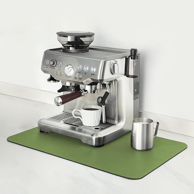 Mimore Coffee Mat - 12x19 Inch Green Countertop Mat - Absorbent, Hides Stains, Rubber Backed - Dish Drying Mat Fits Under Coffee Maker or Espresso Machine