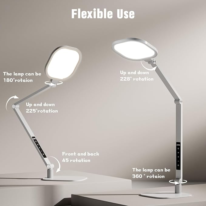 LitONES Eye-Care Desk Light for Video Calls Home Office-White | 15W LED Desk Lamp with CRI 97.8 Memory & Timer Function, 1200LM Dimmable Computer Light for Conference, Reading, Study