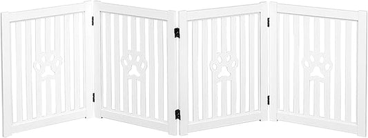 4 Panel Dog Gate - White - Foldable Wooden Freestanding Pet Gate, 80" L x 23.6" H, for Doorways, Halls & Stairs, 360 Degree Rotated Hinges