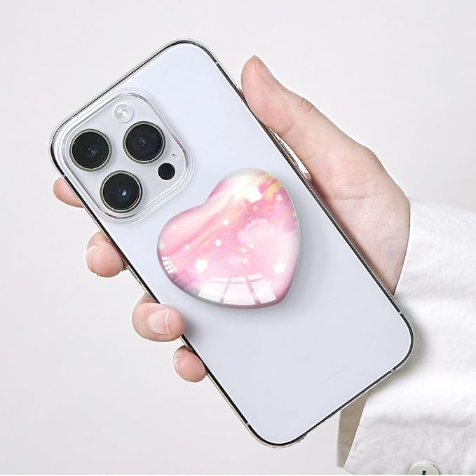 Luhoit Expandiing Cell Phone Grip Heart Shape Glass Finger Holder for Smartphones, Cellphone Collapsible Stand - Pink Star