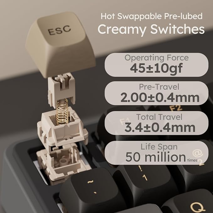 RK ROYAL KLUDGE R87 Pro Wired Mechanical Keyboard with Hot Swappable Knob 75% Creamy Gaming Keyboard 88 Keys TKL Gasket Mounted RGB Backlit with QMK/VIA, MDA Profile, Linear Creamy Switch, Black
