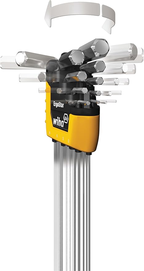 Wiha 66988 ErgoStar Ball End Hex L-Key Set, 13 Piece, Inch, Patented Auto-Open Holder, Chrome-V-Moly Steel