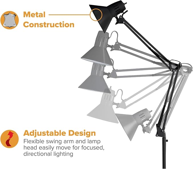 Bostitch Office VLF100F Swing Arm Metal Floor Lamp, 72" Tall with Multi-Joint Adjustment, Includes Replaceable LED Bulb (VLF), Black