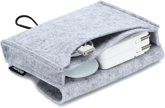NIDOO Portable Felt Storage Bag, Electronics Accessories Protective Case Pouch for MacBook Power Adapter, Mouse, Cellphone, Cables, SSD, HDD, Power Bank, Portable External Hard Drive, Gray