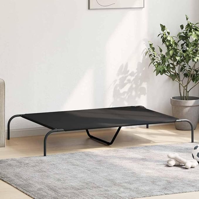 Elevated Dog Bed for Large Breeds, Raised Pet Cot with Breathable Oxford Fabric and Durable Powder-Coated Steel Frame, Indoor Outdoor Cooling Bed for Dogs up to 90 lbs, Black