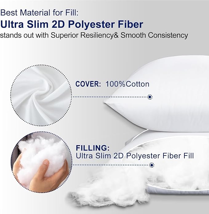 HITO 14x22 Pillow Inserts (Set of 2) - Down Alternative 100% Cotton Cover Decorative Square Throw Pillows White for Couch Bed Sofa