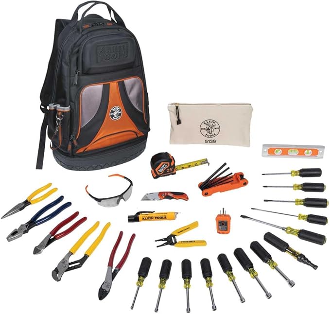 Klein Tools 80028 Hand Tools Kit includes Pliers, Screwdrivers, Nut Drivers, Backpack & D213-9NE Pliers, 9-Inch Side Cutters, High Leverage Linesman Pliers Cut Copper
