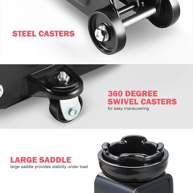 PM PERFORMOTOR Low Profile Hydraulic Trolley Service/Floor Jack, 2 Ton (4000 lbs) Capacity, Lifting Range 5.1"-13",Black,PM-TOL-FJ20-BK