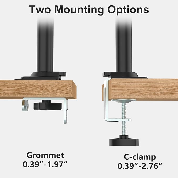 WALI Dual Monitor Mount, 13-33 Inch Adjustable Dual Monitor Arm for Desk Holds Max 19.8 lbs Screens, Swivel Vesa Bracket with C Clamp, Grommet Mounting, Monitor Arms for 2 Monitors (GSDM002)