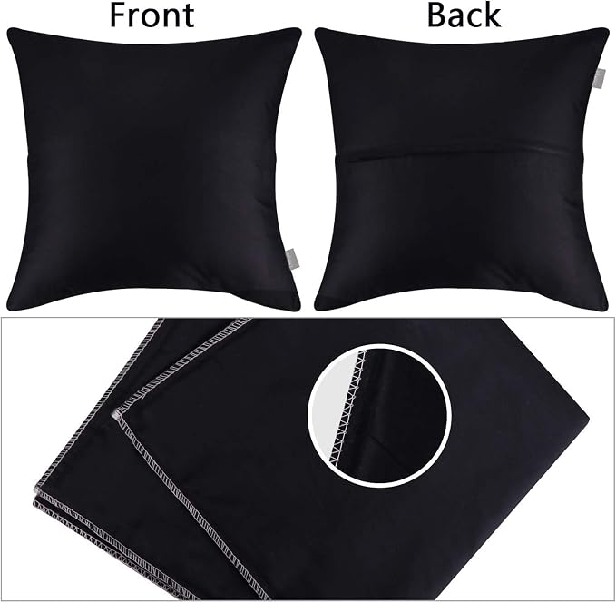 Thmyo 4-Pack 100% Cotton Comfortable Solid Decorative Throw Pillow Case Square Cushion Cover Pillowcase Sublimation Blank Pillow Covers DIY Throw Pillowcase for Sofa(18x18inch/45x45cm,Black)