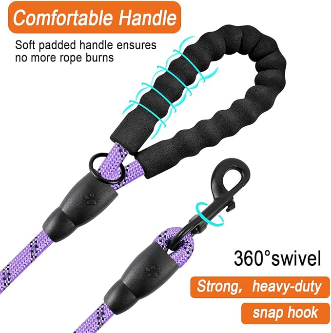 BARKBAY Dog Leashes for Large Dogs Heavy Duty Dog Leash 4/5/6 FT with Comfortable Padded Handle and Highly Reflective Threads for Medium Large Dogs Walking Training Running (6FT-1/2,Violet Purple)