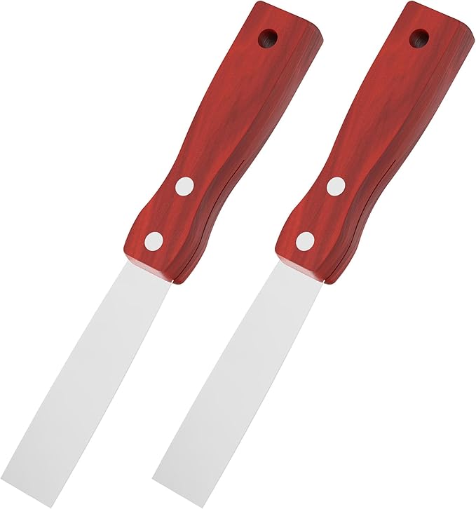 Putty Knife, 2PCS 1 Inch Stainless Steel Scraper Tool, Wooden Handle Metal Spackle Knives for Drywall, Decals, Wall Paper, Floor Tile, Patching, Painting, Taping, Scraping Coating
