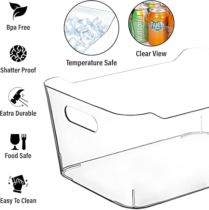 Clear Storage Bins, Pantry Organizers and Storage Containers Fridge Organizer Bins Kitchen Organization Cabinet Organizer Bin for organizing Cleaning Supplies Home Kitchen Refrigerator Containers