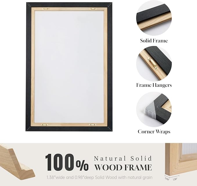Framed Neutral Abstract Wall Art, Set of 3 Modern Canvas Prints Paintings Artwork for Walls, Minimalist Black and Beige Pictures for Living Room Hallway Stair Bedroom Office Wall Decor 16x24 Inch
