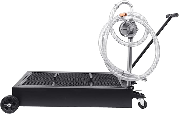 25 Gallon Oil Drain Pan 95L Foldable Low Profile Oil Drain Pan, Large Capacity Oil Change Pan, with Pump, Hose