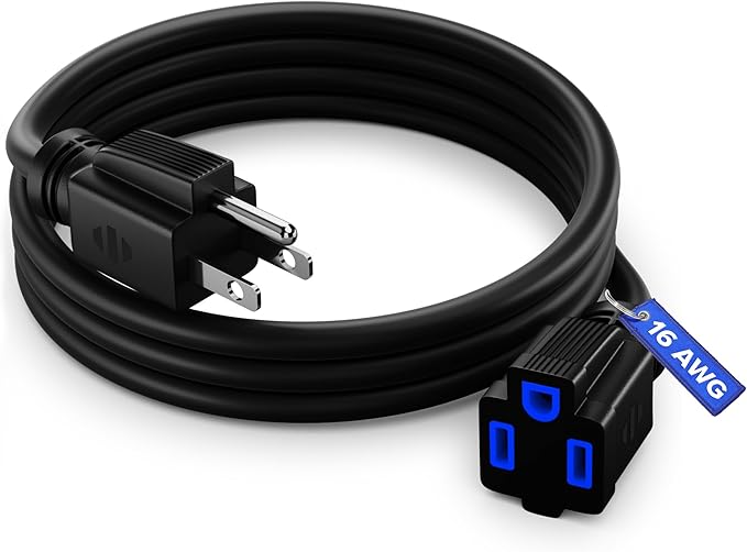 Maximm Extension Cord 3 Ft Black Power Cords Indoor 16 Gauge Wire SJTW Heavy Duty ETL Listed (3Ft, Black with Blue Indicators)
