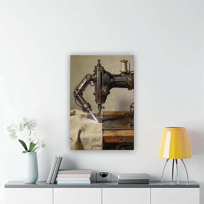 Framed Steampunk Mechanical Sewing Machine Wall Art - Retro Industrial Workshop Poster for Home Office Studio Decor 20x30inch(50x75cm)