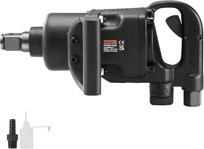 VEVOR 1 Inch Air Impact Wrench, Up to 2730 ft-lbs Reverse Torque Output 1" Pneumatic Impact Gun Lightweight w/ 2 Handles for Heavy Duty Repairs and Maintenance