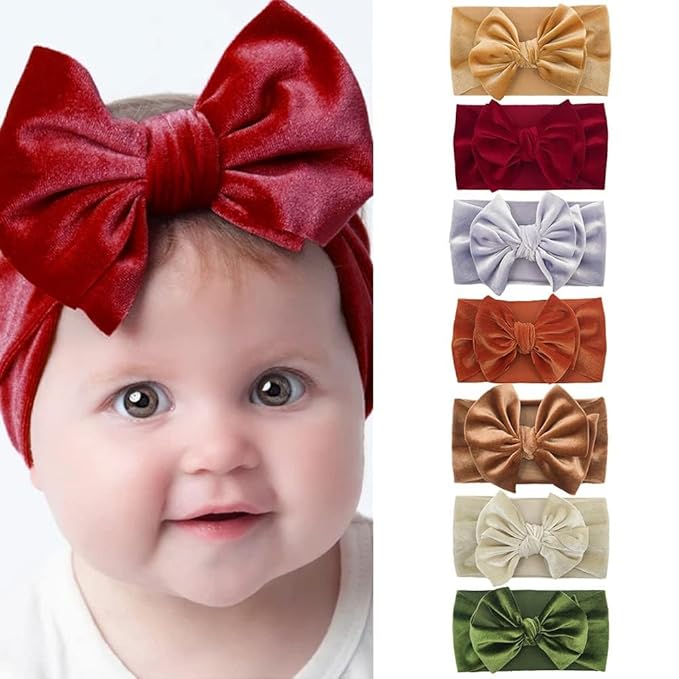 JJLFresheners Red Baby Girls Bow Headbands Stretchy Velvet Hair Bows Headbands Solid Color Wide Turban Knotted Big Bow Elastic Hairbands Headwraps Hair Accessories for Newborn Infant Toddlers