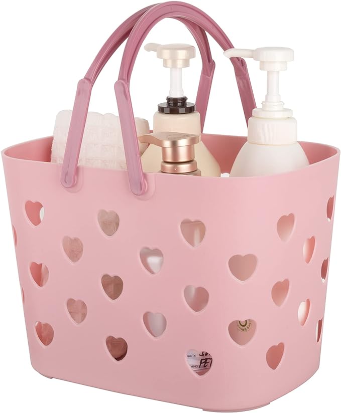 Anyoifax Portable Shower Caddy Tote Plastic Storage Basket with Handle Box Organizer Bin for Bathroom, Pantry, Kitchen, College Dorm, Garage - Pink