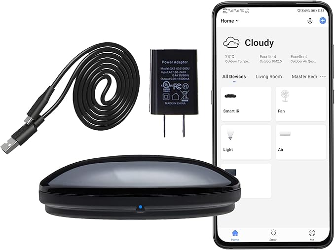 Smart IR Remote Control,All in One IR Blaster Control, Universal Infrared Remote Control for TV DVD Air Conditioner STB etc,Compatible with Alexa, Google Assistant No hub