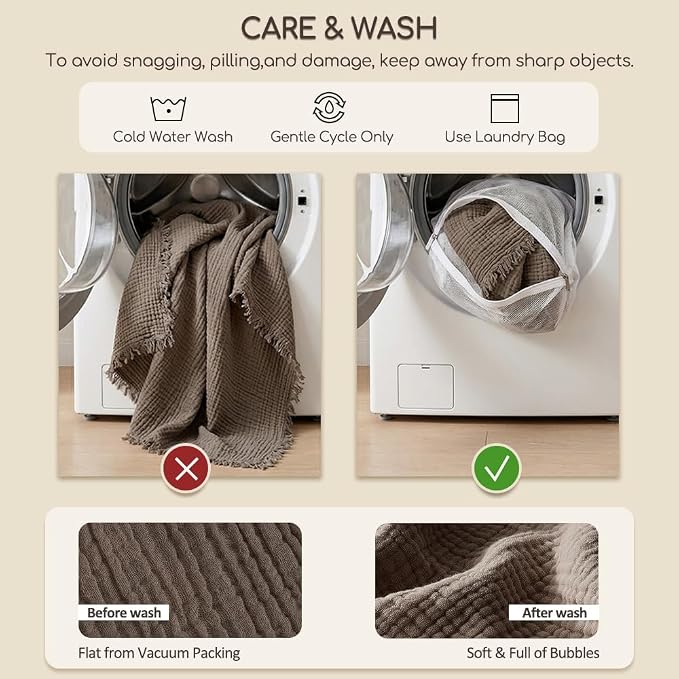 WDCOZY 100% Cotton Muslin Blanket Queen Size 4-Layer for Bed Breathable Lightweight Soft Large Boho Farmhouse Linen Tassels Ruffle Gauze Blankets All Season for Adults 90x90 Inches White