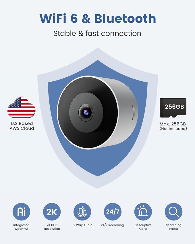 2K Window Camera, WiFi 6 Indoor Camera for Home Security, Full-Color Night Vision, Motion Detection, Anti-Glare Through Glass, No Drill, 24/7 Recording, Renter-Friendly