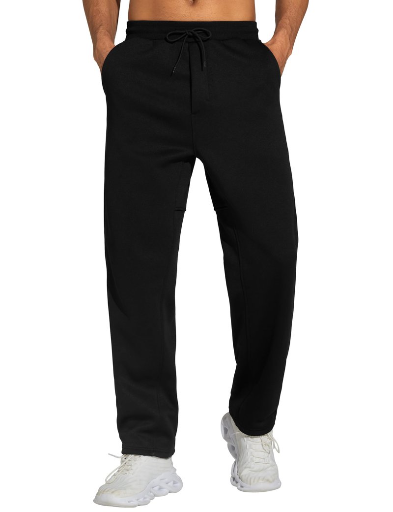 THE GYM PEOPLE Men's Baggy Sweatpants Fleece Drawstring Straight Leg Open Bottom Workout Pants with Pockets Black