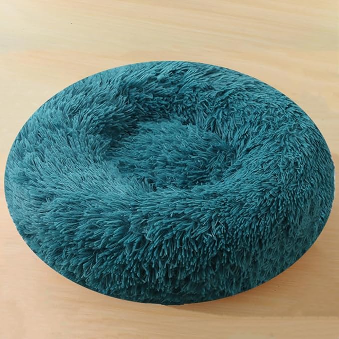 Calming Large Dog Bed & Cat Bed, 43 Inch Anti-Anxiety Donut Dog Cuddler Cat Bed, Warming Cozy Soft Dog Round Bed, Fluffy Faux Fur Machine Washable Pet Cushion for Medium Dogs & Cats (Dark Blue)
