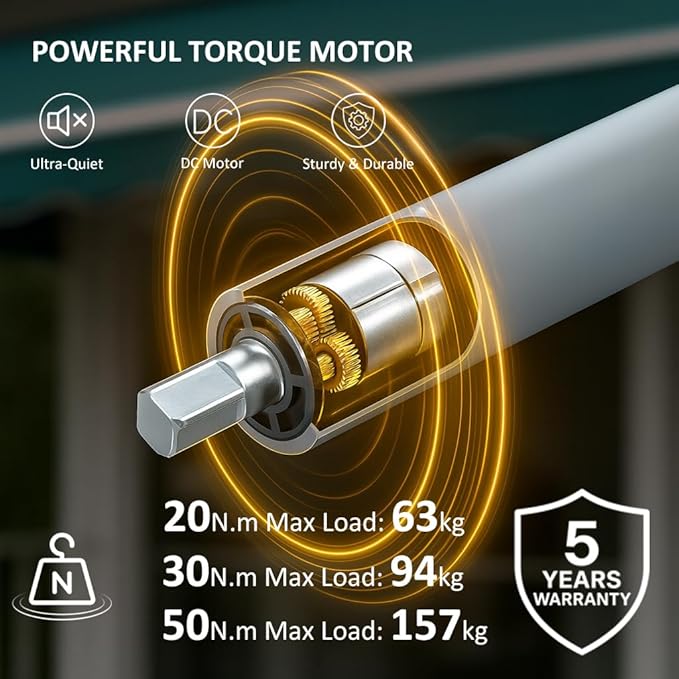 Tuya WiFi Smart Roller Shade Motor 45mm, Electric Blinds Motor No Hub Needed, Compatible with Alexa Google Home, App Control, Heavy Duty Retrofit Kit. (20 N.m for Φ63mm（2-1/2"") Groove Tube