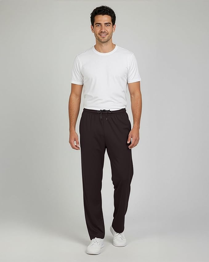 3 Pack Men's Mesh Open Bottom Sweatpants Active Athletic Workout Gym Pocket | Available in Big & Tall, Uncuffed, Elastic Waistband, Drawstring, Straight Leg, Running, Jogging, Exercise, Training, Sports