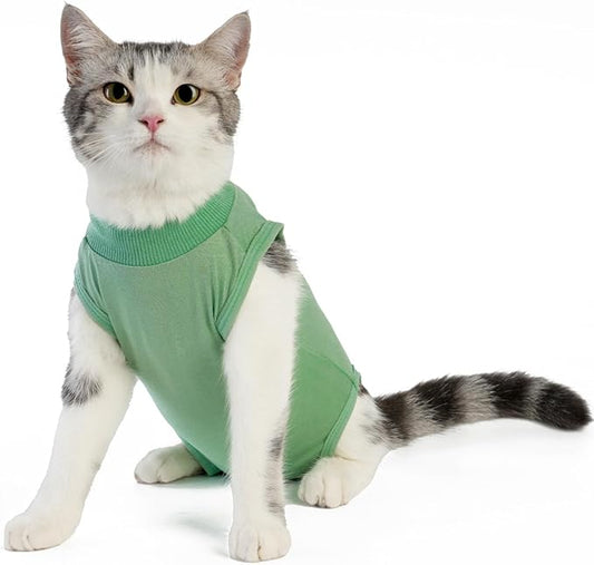 Cat Surgery Recovery Suit Professional for Surgical Abdominal Wound Or Skin Diseases E-Collar Alternative for Cats After Surgery Wear Pajama Suit (Green, Medium)