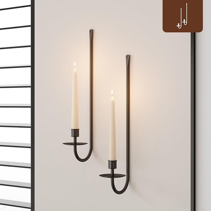 Metal Wall Candle Sconce Holder Set of 2 Wall Mount Candle Holder Pillar Holder Black Modern Wall Candle Sconces Hanging for Living Room Farmhouse Fireplace Wedding