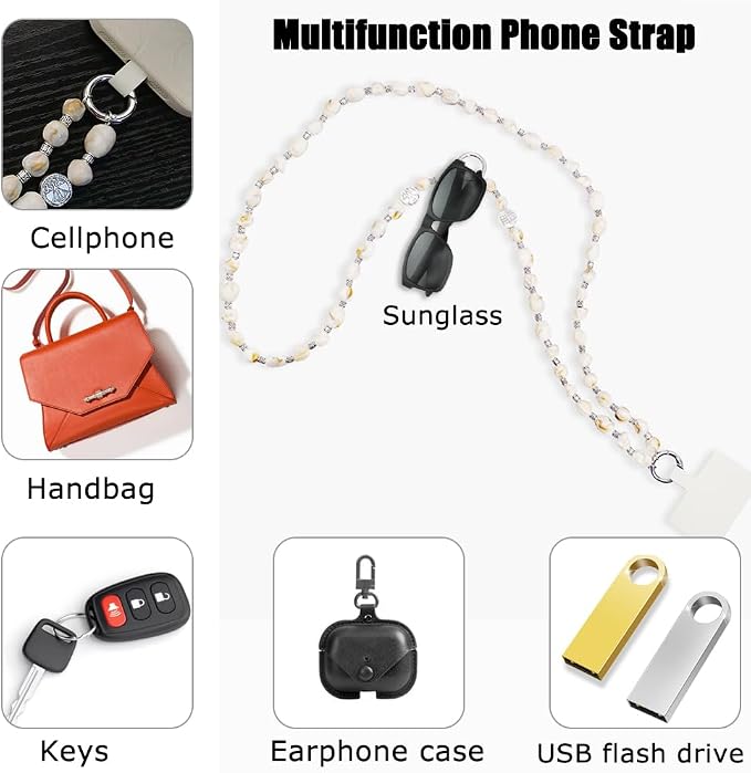 Phone Crossbody Strap, 2in1 Wrist Charm&Shoulder Lanyard,3Ways Usage free to Assembly and Disassembly Phone Strap with Tether Patches for Most Phones Bag Purse (L)