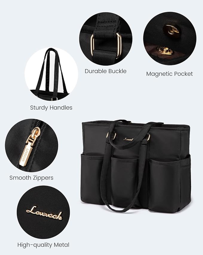 LOVEVOOK Laptop Tote Bag for Women Work, Teacher Tote Bag Nurse Bag With Large Cup Holder, Utility Professional Computer Bag For Work/Travel/College/Daily, Large Purse Handbag With Multi Pockets