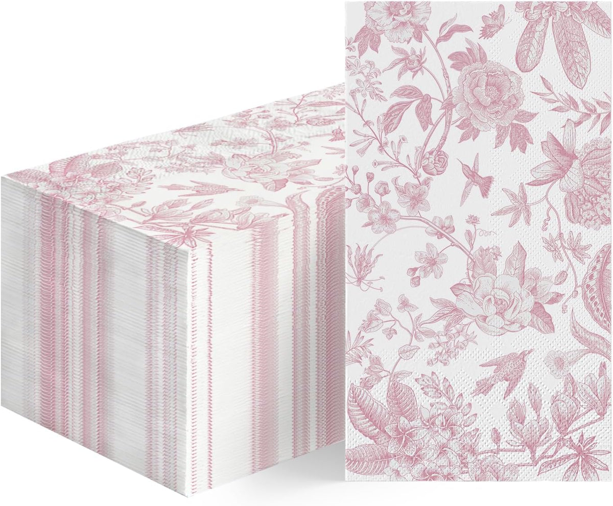 Horaldaily 50 Spring Summer Disposable Paper Decorative Guest Pink Napkins, Pink Flowers Hand Towel for Party Lunch Dinner Kitchen Bathroom Decoration