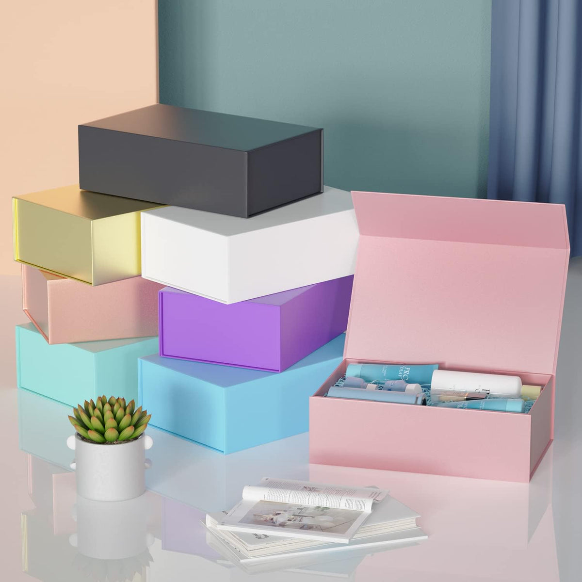 Pink Gift Box, 9.5x6x3'' Gift Boxes with Lids for Presents