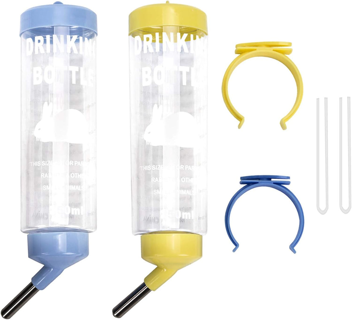 2PCS 8.45 oz No Drip Small Animal Water Bottle, Cage Water Bottles for Small Pet/Bunny/Ferret/Hamster/Guinea Pig/Rabbit