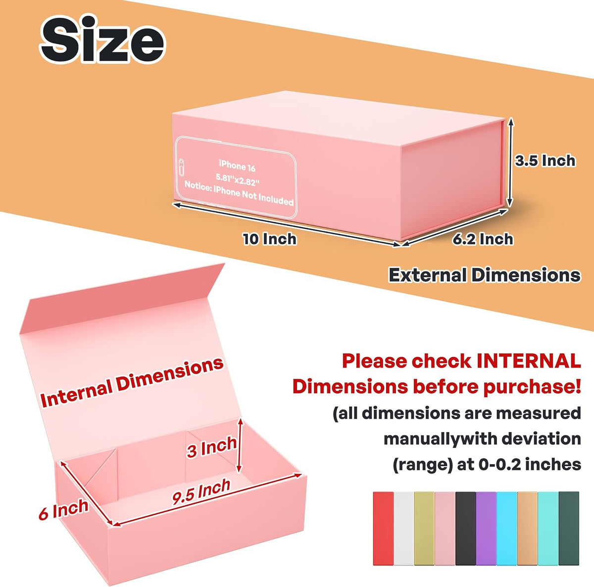 5 Pack Pink Gift Box, 9.5x6x3'' Gift Boxes with Lids for Presents
