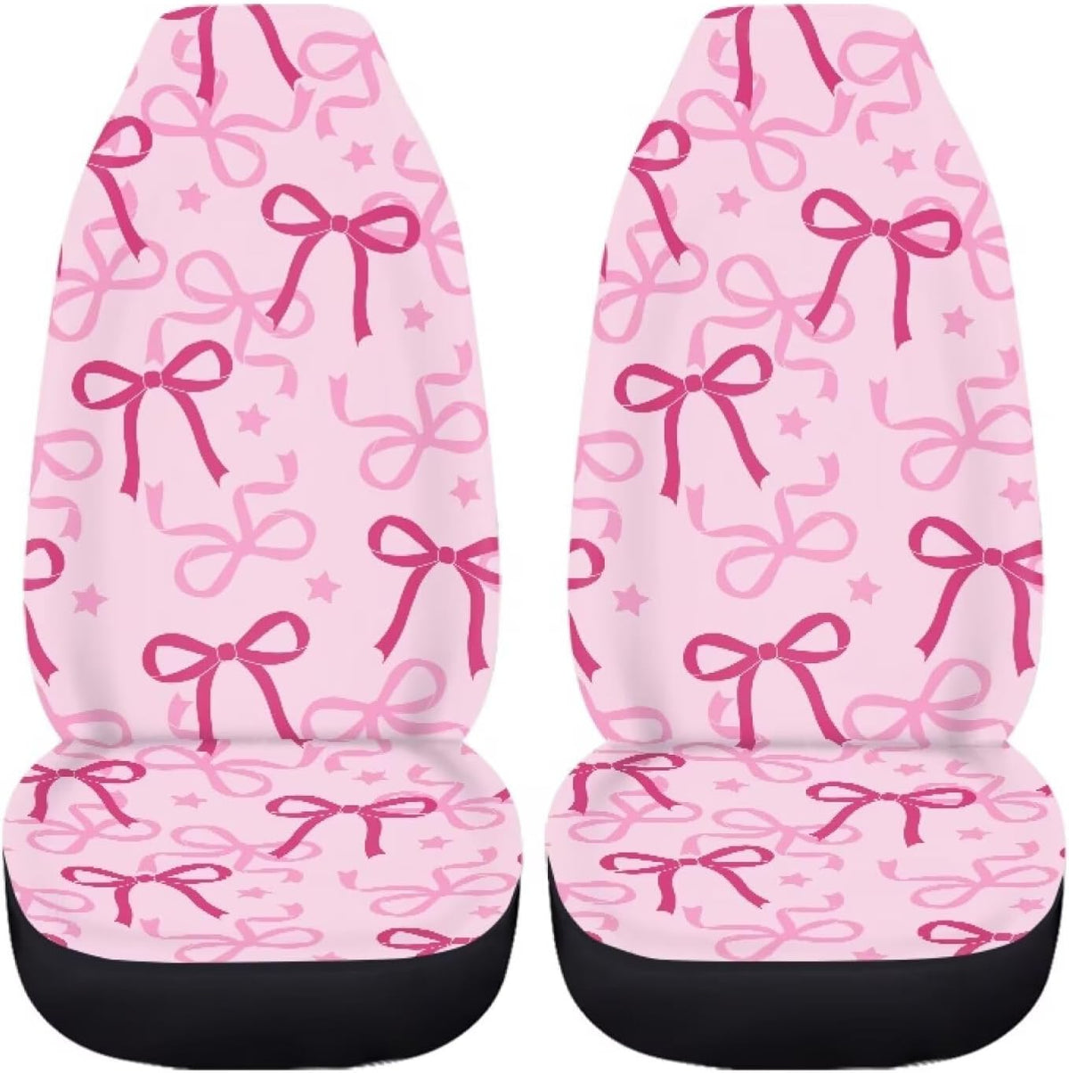 Pink Bow Print Car Seat Covers Front Seats Only for Women, 2 Piece Universal Washable High Back Bucket Seat Covers for Most Cars SUV Trucks, Cute Car Accessories for Girly Interior