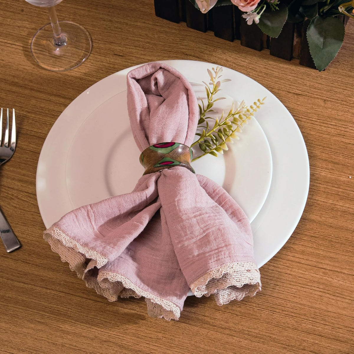 Lace Cloth Napkins, Cotton Gauze, Set of 4, 20x20 in,Peach Wipe