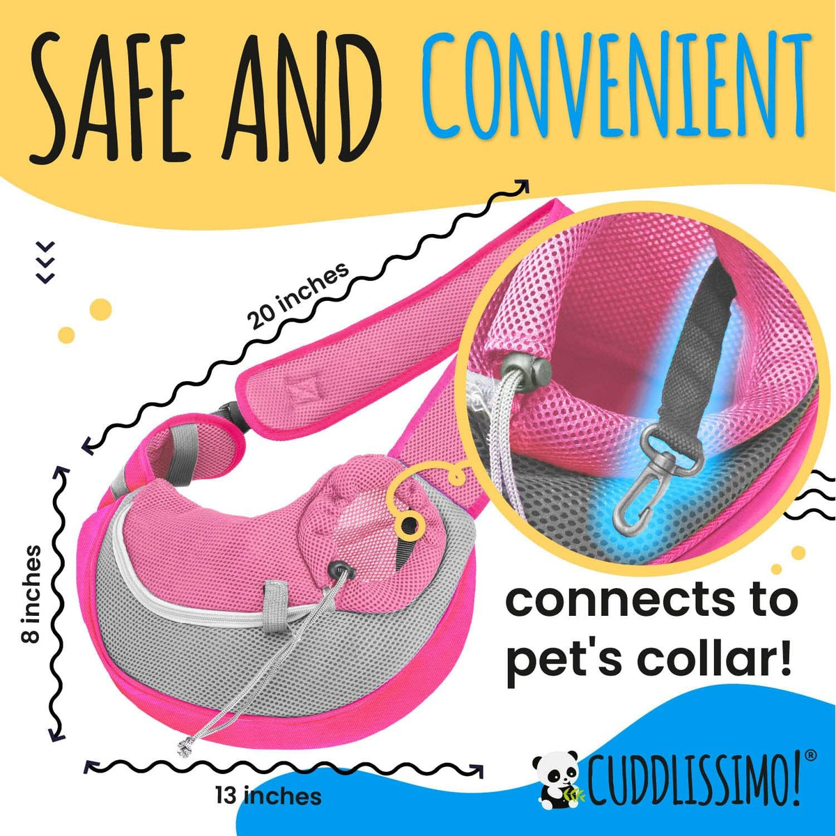Cuddlissimo! Pet Sling Carrier - Carefully Sized for Teacup & Toy Breed Puppies & Cats (Under 6lb) - Soft Pouch for Small Dogs, Yorkies, Chihuahuas - Ideal for Hands-Free Travel & Walks (Pink)