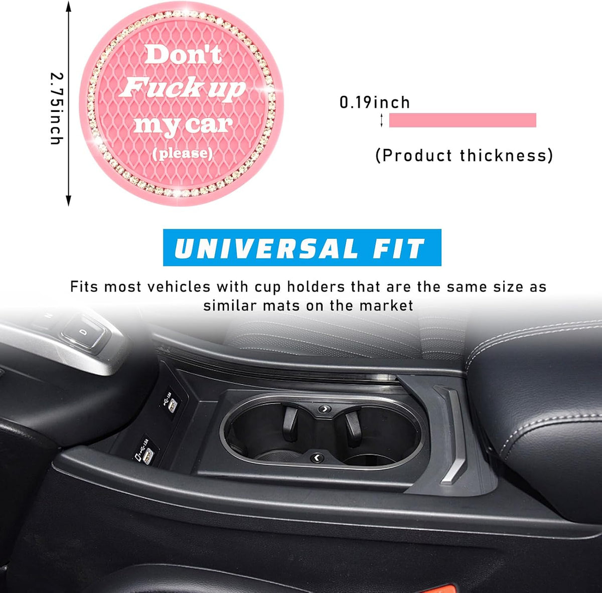 4 PCS Bling Car Cup Coaster, 2.75 Inch Anti-Slip Cup Holder Insert Coasters, Universal Crystal Rhinestone Auto Drink Car Cup Mat, Interior Car Accessories for Women Girls (Pink)