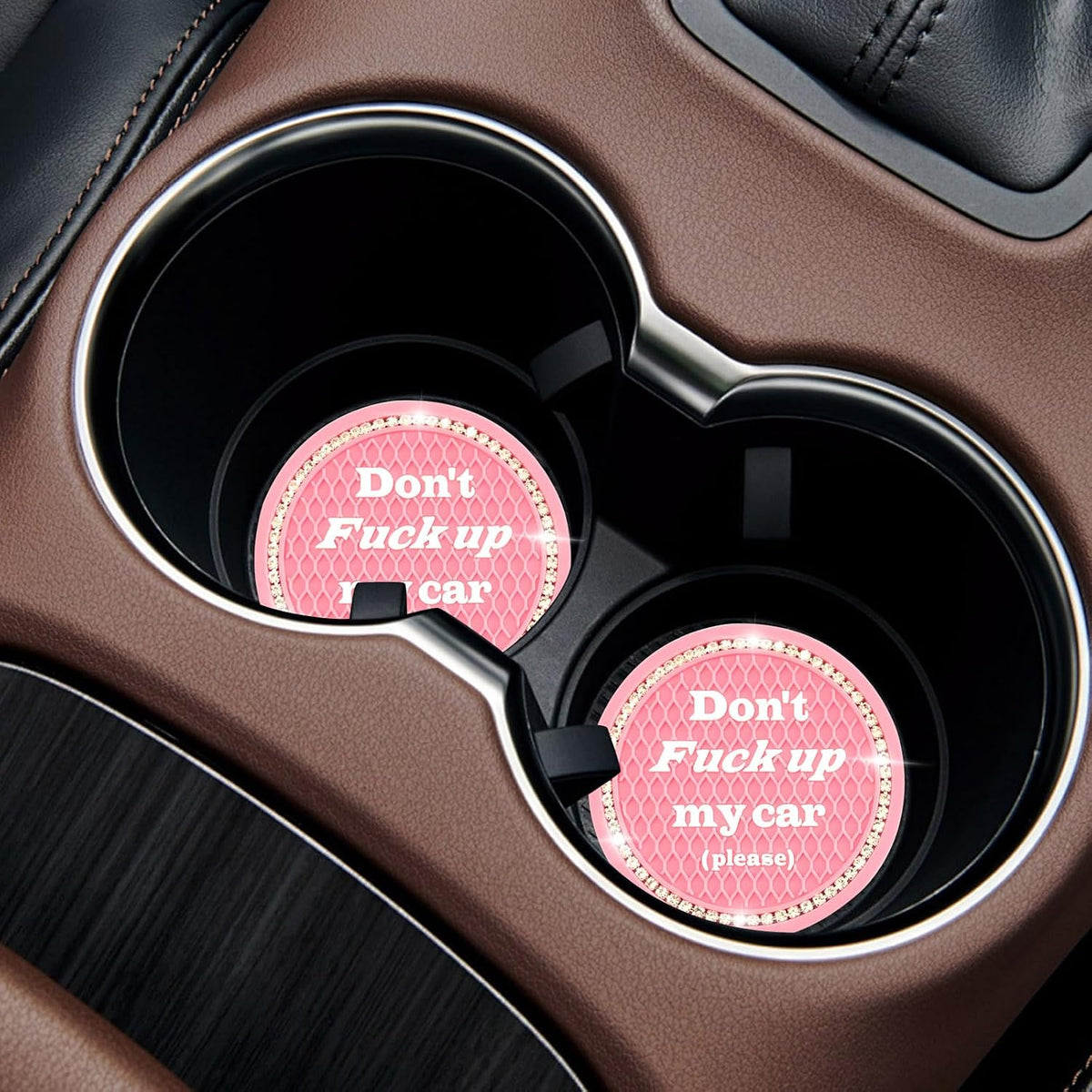 4 PCS Bling Car Cup Coaster, 2.75 Inch Anti-Slip Cup Holder Insert Coasters, Universal Crystal Rhinestone Auto Drink Car Cup Mat, Interior Car Accessories for Women Girls (Pink)