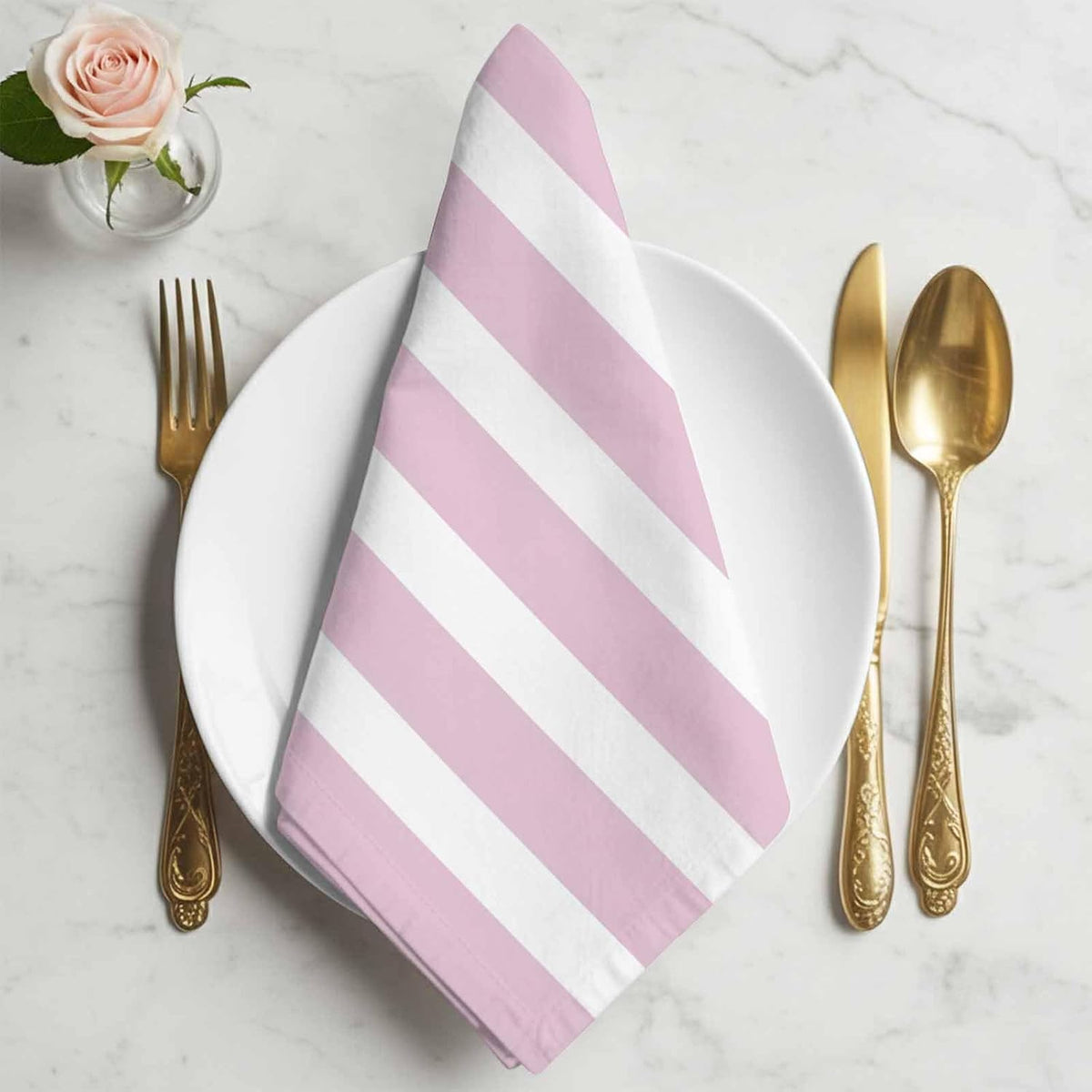 Cloth Napkins Set of 4, Modern Striped Lines Dinner Napkins Soft Absorbent Table Napkin for Home Cocktail Party Wedding, Pink and White