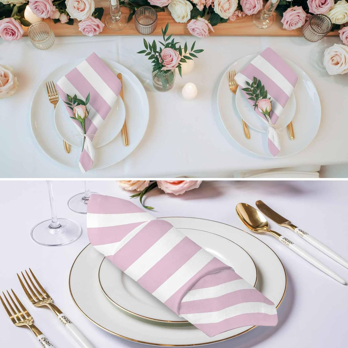 Cloth Napkins Set of 4, Modern Striped Lines Dinner Napkins Soft Absorbent Table Napkin for Home Cocktail Party Wedding, Pink and White