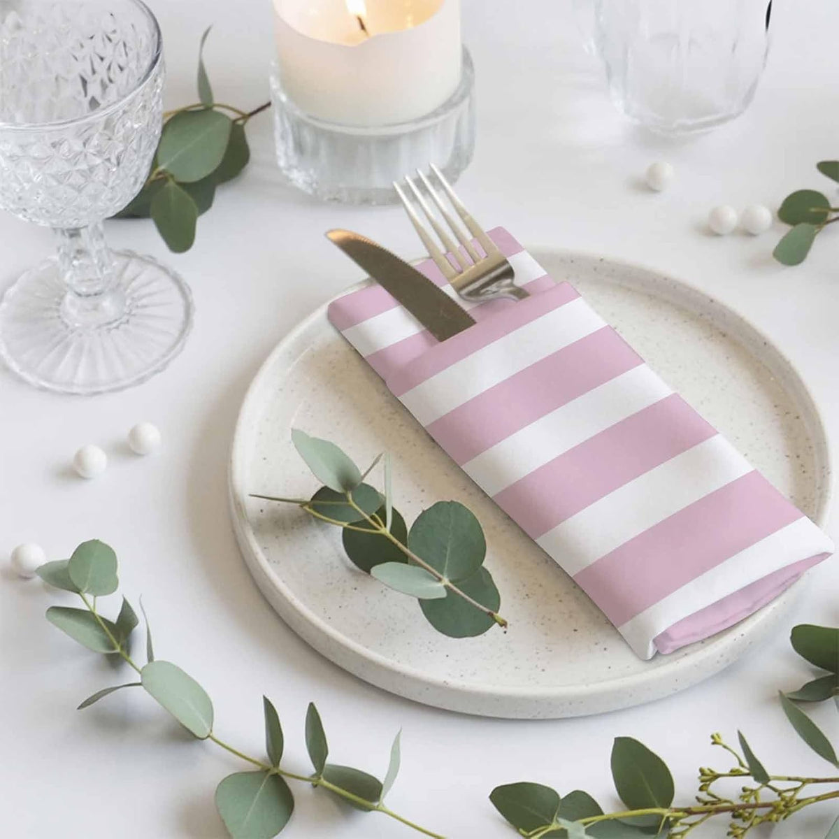 Cloth Napkins Set of 4, Modern Striped Lines Dinner Napkins Soft Absorbent Table Napkin for Home Cocktail Party Wedding, Pink and White